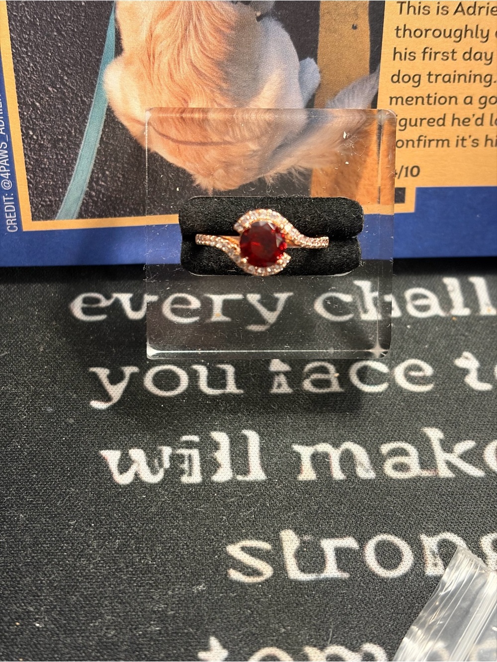 Red Crystal Halo Ring with Pavé Band